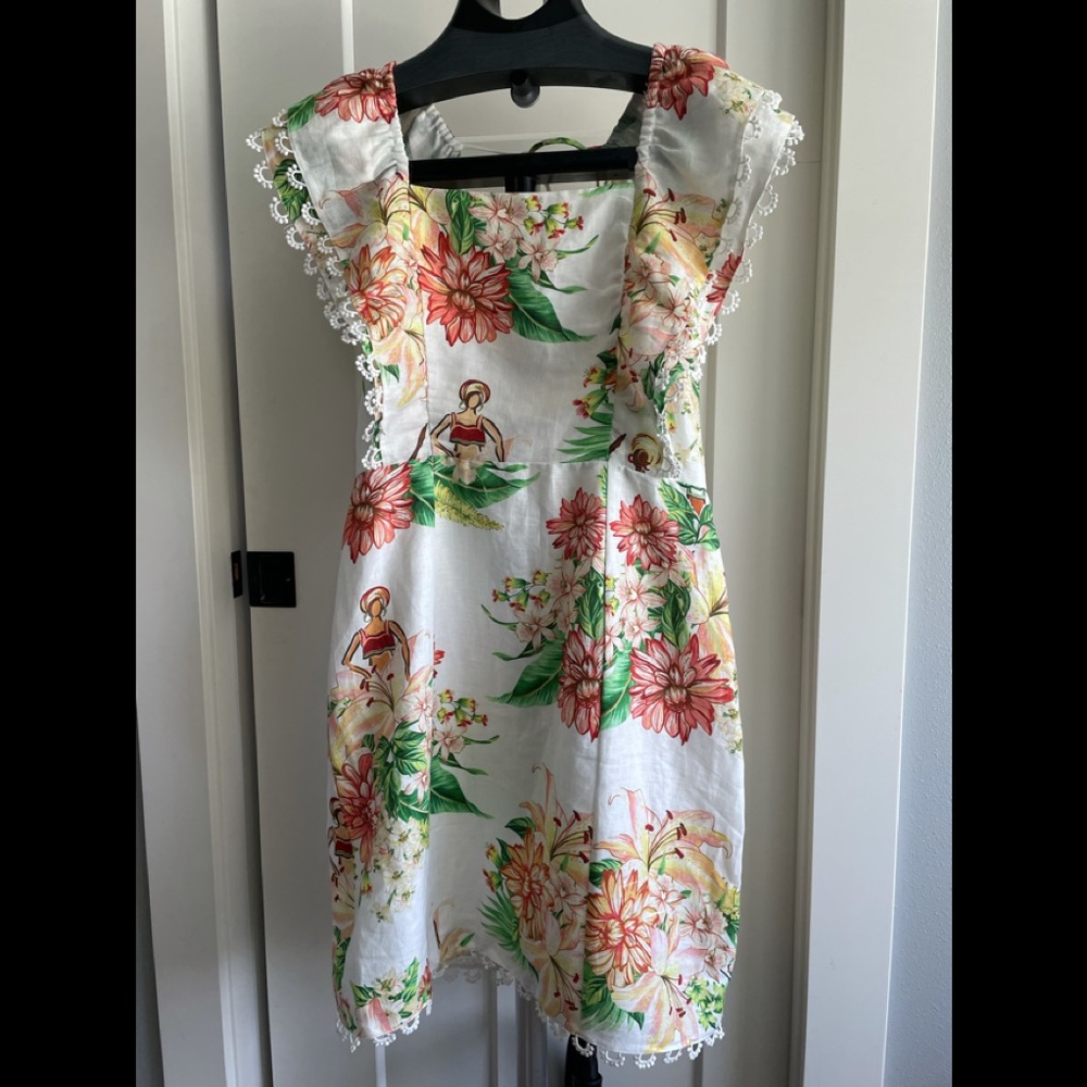 NWT Farm Rio linen open back dress! Anthropology L